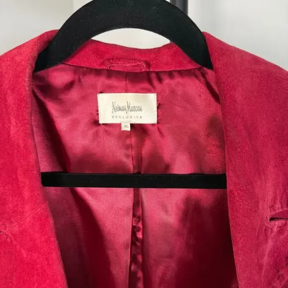 NEIMAN MARCUS EXCLUSIVE VINTAGE WOMEN'S RED LEATHER SUEDE BLAZER JACKET XL - Picture 11 of 13